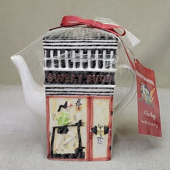 Just Desserts Porcelain Teapot by MSRF NEW Celestial Seasoning ,1 cup & saucer - Picture 2 of 10